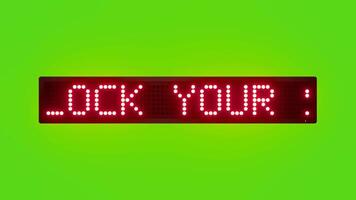 låsa upp din stil arv rullning röd punkt matris led text animering på grön skärm sömlös slinga video