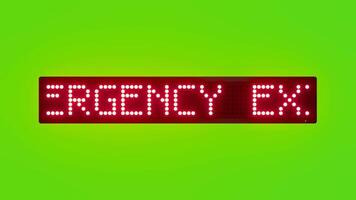 EMERGENCY EXIT THIS WAY Scrolling Red Dot Matrix LED Text Animation on Green Screen Seamless Loop video