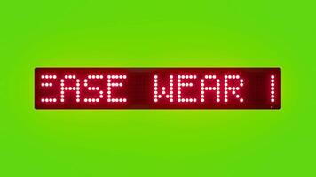 snälla du ha på sig hjälm rullning röd punkt matris led text animering på grön skärm sömlös slinga video