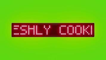 nyligen kokta måltider eras rullning röd punkt matris led text animering på grön skärm sömlös slinga video