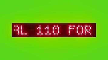 DIAL 110 FOR POLICE EMERGENCY IN CHINA Scrolling Red Dot Matrix LED Text Animation on Green Screen Seamless Loop video