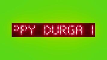 HAPPY DURGA PUJA BLESSINGS OF MA DURGA Scrolling Red Dot Matrix LED Text Animation on Green Screen Seamless Loop video