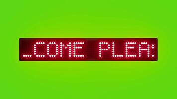 WELCOME PLEASE SIGN IN Scrolling Red Dot Matrix LED Text Animation on Green Screen Seamless Loop video