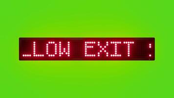 FOLLOW EXIT SIGNS IN CASE OF EMERGENCY Scrolling Red Dot Matrix LED Text Animation on Green Screen Seamless Loop video