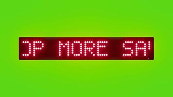 affär Mer spara Mer rullning röd punkt matris led text animering på grön skärm sömlös slinga video