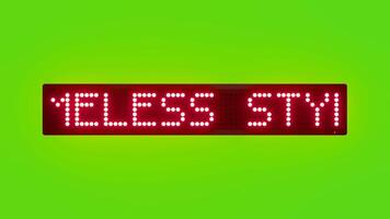 TIMELESS STYLE TIMELESS VALUE Scrolling Red Dot Matrix LED Text Animation on Green Screen Seamless Loop video