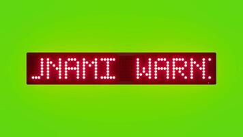 TSUNAMI WARNING EVACUATE COASTAL AREAS WITHOUT DELAY Scrolling Red Dot Matrix LED Text Animation on Green Screen Seamless Loop video