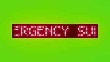 EMERGENCY SUPPLIES AVAILABLE AT DESIGNATED RELIEF CENTERS Scrolling Red Dot Matrix LED Text Animation on Green Screen Seamless Loop video