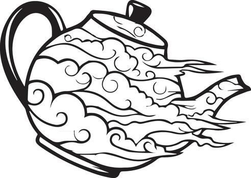 Teapot and Clouds An artistic and creative composition that combines the iconic shape of a teapot with an ethereal cloud motif, evoking tranquility and serene atmospheres. vector