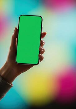 participación utilizando inteligente teléfono con verde blanco pantalla, móvil aplicación, publicidad, en línea marketing, bandera, negocio, tecnología, personas contacto, vacío espacio, Copiar espacio foto