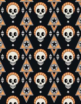 Skull and triangle geometric pattern with stars on dark background vector