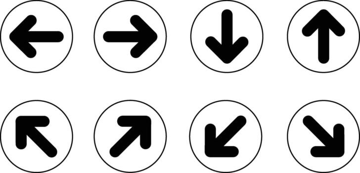 Set of Circle Arrow Icons in Multiple Directions for Navigation vector