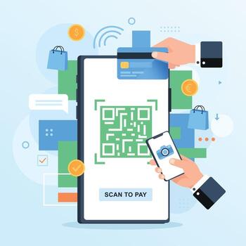 Modern digital payment system concept with financial icons and abstract elements vector