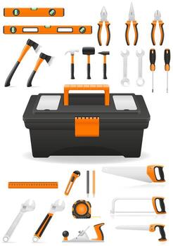 various hand tools in a toolbox vector