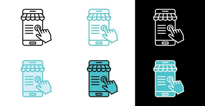 Digital store screen with clicking pointer icon for online shopping in line and fill style vector