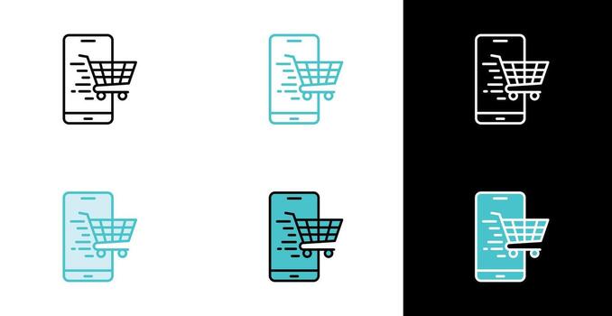 Mobile phone screen shopping cart icon for online purchasing and checkout in line and fill style vector