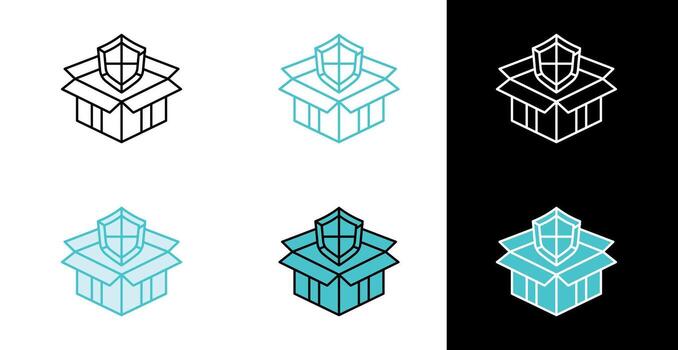 Cardboard box with shield protection icon for secure product transport in line and fill style vector