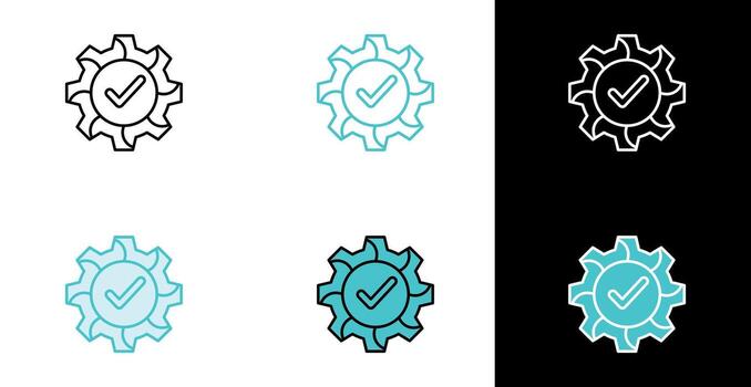 Gear cogwheel checkmark icon for settings and confirmation in line and fill style vector