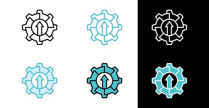 Gear cogwheel with upward arrow icon for system upgrade and growth in line and fill style vector