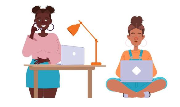 Exploring Modern Workspaces The Role of Women in Tech Within Remote Work Environments vector