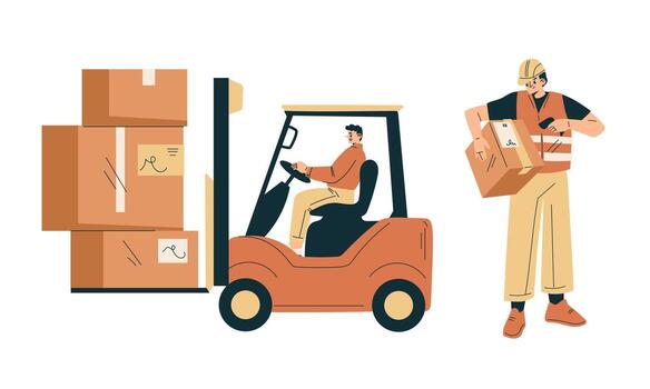 Warehouse Operations A Comprehensive Overview of Forklift and Stock Workers in Action vector