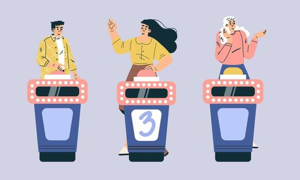 Three contestants on a game show vector