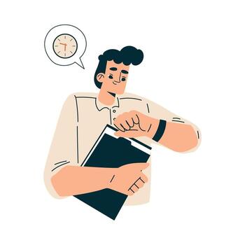 Time Management with Man Character Organizing Efficient Business Process Illustration vector