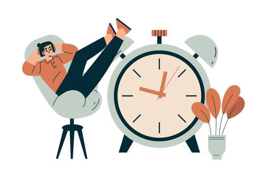 Time Management with Man Character Relax on Chair with Clock Organizing Efficient Business Process Illustration vector