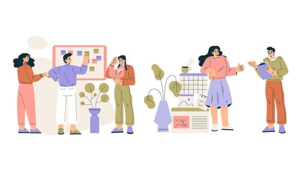 Team brainstorming with visual aids vector