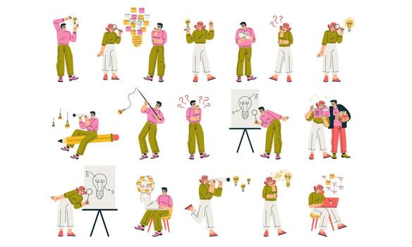 Illustrations of brainstorming and collaboration vector