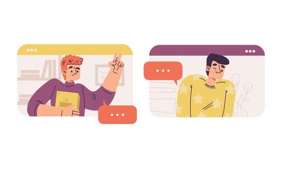 Engaging in Virtual Communication between Two Unique Characters in a Modern Digital Workspace vector