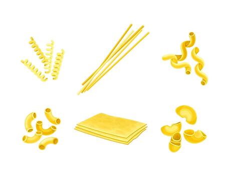 Pasta of Wheat Flour of Different Shapes and Forms for Cooking and Culinary Set vector