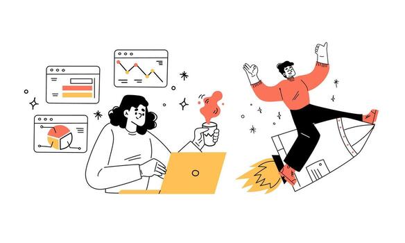 Dynamic Work Environment Integrating Futuristic Elements and Advanced Data Analytics vector