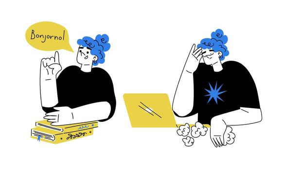 Creative Process Engaging in writing while drawing from various digital inspirations creatively vector