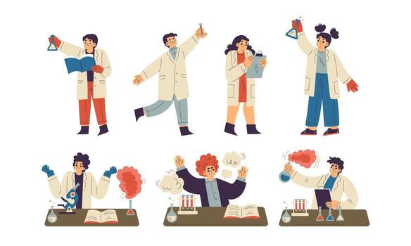 Scientists performing experiments in a lab vector