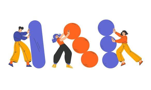 atractivo en colaborativo trabajo en equipo utilizando vistoso formas y único cifras para divertido y creatividad vector