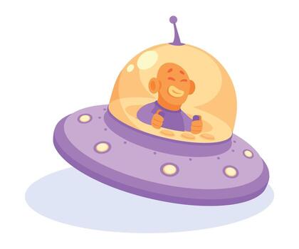 Cartoon alien in a spaceship with a man inside vector
