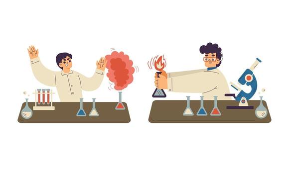 Two scientists conducting experiments vector