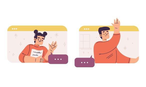 An engaging and colorful illustration depicting interactive virtual communication scenarios vector