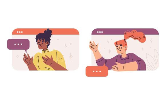A wide range of diverse characters partaking in a lively digital conversation online vector