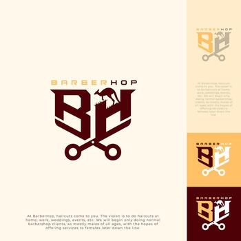 The unique barbershop logo with the initials B and H above the scissors with a kangaroo tucked inside. vector