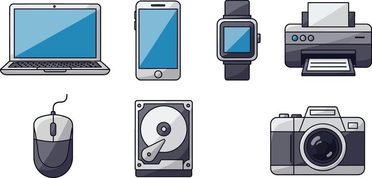 Collection of modern electronic devices for technology and gadgets vector