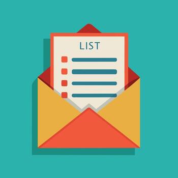 bandeja de entrada correo con Lista de Verificación hoja. dibujos animados ilustración vector