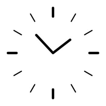 mínimo ilustración de término análogo reloj con negro manos y marcas en blanco fondo, sencillo línea Arte diseño simbolizando tiempo, cronograma, fecha límite, puntualidad, diario rutina, estilo de vida, exactitud vector