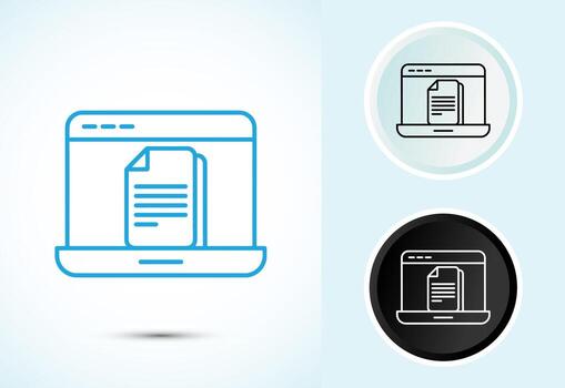 laptop icon with a document illustrating digital document management and data transfer concept vector