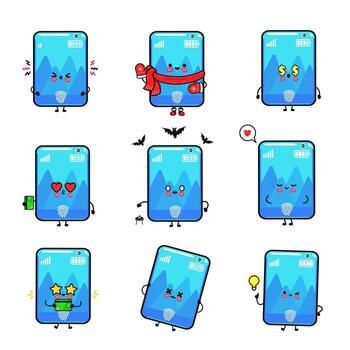 Smartphone character emoji set making different expressions vector