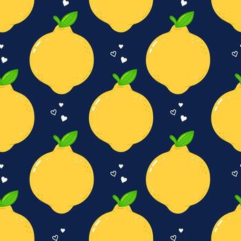 Lemon Pattern with Hearts on Navy Background vector