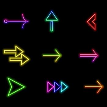 Neon style arrows icon set. Black arrow collection. Arrow. Cursor. Modern simple arrows. arrow icon vector