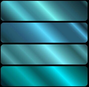 un conjunto de seis azul gradientes con contorno en negro antecedentes. metálico degradado efectos para texto y infografía diseño. un metálico bandera. vector