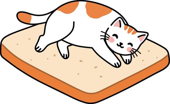 Cute cat relaxing on a slice of toast vector